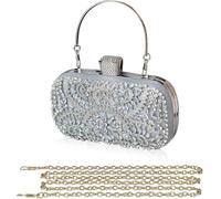 BIBTOO Pochette de soirée en Strass for Femme, Sac à Main Scintillant, Sac à Main de Mariage, Sac à bandoulière, Sac à Main de Banquet(Silver)