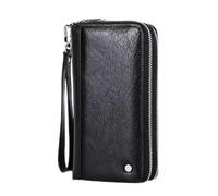 BIBTOO Pochette en Cuir for Homme avec Fermeture éclair et Longs Portefeuilles for Homme, Porte-téléphone, Passeport, chéquier avec emplacements for Cartes(Black)