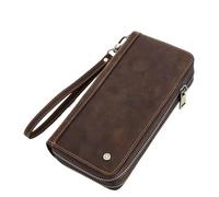 BIBTOO Pochette en Cuir for Homme avec Fermeture éclair et Longs Portefeuilles for Homme, Porte-téléphone, Passeport, chéquier avec emplacements for Cartes(Brown)