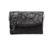 BIBTOO Pochette en Cuir véritable for Femme, Sac à bandoulière avec chaîne, Portefeuille Multicolore épissure, Sac à Main tête de Mort, Sacs messagers(Black)