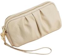 BIBTOO Portefeuille à dragonne for Femme en Cuir véritable, Pochette for téléphone Portable, Porte-Monnaie à Fermeture éclair(Beige)