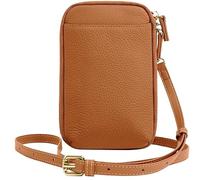 BIBTOO Portefeuille en Cuir véritable avec Fermeture éclair for téléphone Portable, Petit Porte-Monnaie à bandoulière for Femme(Orange)