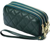 BIBTOO Portefeuille en Cuir véritable for Femme, Pochette matelassée, Grande capacité, for téléphone Portable(Green)