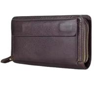BIBTOO Portefeuille for Homme, Pochette Longue en Cuir de Vache avec Double Fermeture éclair et Pince à Billets, Porte-Monnaie for Homme(Brown)