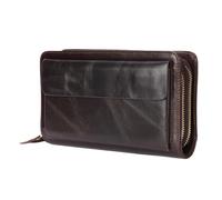 BIBTOO Portefeuille for Homme, Pochette Longue en Cuir de Vache avec Double Fermeture éclair et Pince à Billets, Porte-Monnaie for Homme(Coffee)