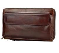 BIBTOO Portefeuille for Homme, Pochette Longue en Cuir de Vache avec Double Fermeture éclair et Pince à Billets, Porte-Monnaie for Homme(Coffee 2)