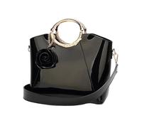 BIBTOO Sac à Main en Cuir Verni for Femme, Pochette élégante, Sac de soirée, Sac à bandoulière avec Pendentif Fleur(Black)