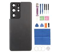 Bibulkoye Couverture arrière en verre de remplacement pour téléphone, porte arrière en verre avec bande de cadre de caméra pré-installée pour GalaxyS21 Ultra 5G (Noir)