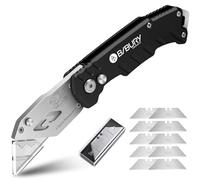 BIBURY Couteau universel, couteau pliant universel, cutter portable avec 10 lames en acier inoxydable SK5 supplémentaires, bouton Easy Release, clip de ceinture, changement rapide, pour tapis, papier