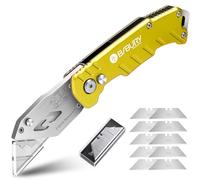 BIBURY Cutter Professionnel, Couteau de Poche avec 10 SK5 Lames Supplémentaire, Couteau en Acier inoxydable fourni Bouton de Déclenchement Rapide et Poignée Ergonomique - Jaune