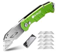 BIBURY Cutter Professionnel Pliant, Couteau de Poche avec 10 SK5 Lames Supplémentaire, Couteau en Acier inoxydable fourni Bouton de Déclenchement Rapide et Poignée Ergonomique - Vert Olive