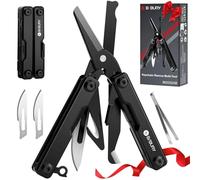 BIBURY Multitool, Ciseaux Multifonctions de Poche EDC, Multi Tool avec Brise-vitre, Outil Multifonction pour Urgences et l'usage Quotidien, Idée Cadeau Homme, Gadgets EDC, Cadeau Noel Homme - Noir