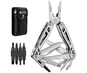 BIBURY Pince Multifonction, Camping Multitools en Acier inoxydable, Outil de Poche avec Couteau, Saw, Tournevis, Multi Tool Couteau Suisse pour Survie Camping Réparation - Bordure Noire