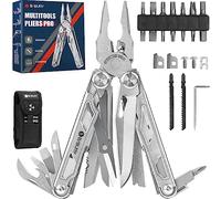 BIBURY Pince Multifonctions en Acier Inoxydable, Outil Multifonction avec Ciseaux, 2 Scie et de Tournevis Interchangeables, Multitool pour Extérieur, Camping, Idee Cadeau Homme Original - Argent