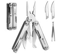 BIBURY Pince Multifonctions, Multitool Poche EDC, Outil Multifonction avec Brise-vitre, Multi Tool pour les Urgences et l'usage Quotidien, Idée Cadeau Homme, Gadgets EDC, Cadeau Noel Homme - Argenté