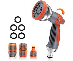 BIBURY Pistolet Arrosage Jardin, Pistolet d'arrosage, Pulvérisateur de Jardin, Pistolet de Jardinage, 10 Modes d'arrosage avec 3 Interface pour Lavage des Voitures, Jardins, Plantes, Animaux - Orange