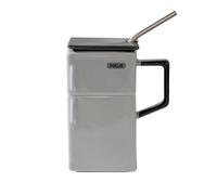 Bibykivn Tasse Rétro En Céramique En Forme De Réfrigérateur, Das Büro Ou Comme Cadeau Céramique Conception Du Réfrigérateur Avec Un Couvercle Et Une Paille 550 ml Grande Mug (Gris)