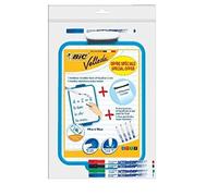 BIC 1 ardoise velleda 19x26cm,effacette + 5 feutres fins, Blanche,Bleus