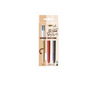 BIC - 1 Coffret de 1 Stylo 4 Couleurs Classiques avec corps effet bois + 2 corps effet bois - Décors WOOD - Pointe Moyenne : 1 mm