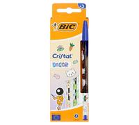 BIC - 1 Coffret de 3 Stylos Cristal Encre Bleu - Décors Kawaii - Pointe Moyenne : 1 mm - 3 Décors Différents
