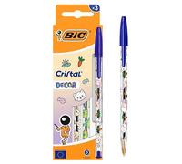BIC - 1 Coffret de 3 Stylos Cristal Encre Bleu - Décors Kawaii - Pointe Moyenne : 1 mm - 3 Décors Différents
