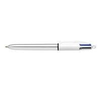 BIC - 1 Stylo 4 COLOURS SHINE - Corps Blanc/ Argenté métalisé - 4 Couleurs classiques