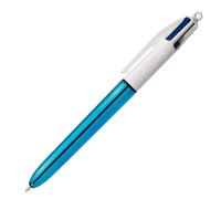 Stylo - 4 Couleurs - Pointe Moyenne - Bic - Corps Métal Bleu Shine