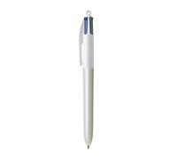 BIC - 1 Stylo 4 Couleurs Classiques (Noir, Bleu, Vert et Rouge) - Décor Pearl Blanc Nacré - Pointe Moyenne : 1 mm