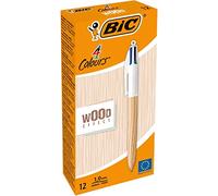 BIC - 1 Stylo à bille 4 couleurs effet bois - collection Wood - disponible dans différentes couleurs