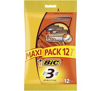BIC 3 Sensitive - Rasoirs Jetables Homme avec Technologie 3 Lames pour un Rasage de Près Confortable- Pochette de 12