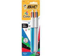 BIC Lot de 2 stylos à bille métalliques rétractables 4 couleurs, pointe moyenne (1 mm), stylo à bille rétractable avec encre longue durée