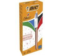 Bic 4 Colour, 1mm Tip Pen Barrel Rose Gold, Pack of 12