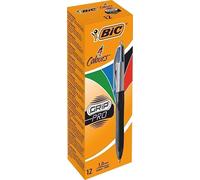 BIC 4 Colours Grip Pro Retractable Medium Point (1.0 mm) Ballpoint Pens, 12 Pens