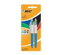 BIC 4 Colours Mini, Stylo-Bille Rétractable, Pointe Moyenne 1,0 mm, 2 Pièces