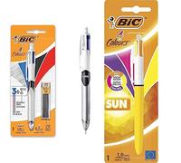 BIC 4 Couleurs 3+1 HB Stylo-Bille Rétractable et Porte-Mines, Blister de 1 + 12 Mines 0,7mm HB & 4 Couleurs Sun Stylo-Bille (1,0 mm) - Encres Fantaisies Turquoise, Violet, Rose, Jaune, et Orange