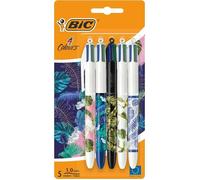 BIC 4 Couleurs Décors Stylos-bille Série Botanique Pointe Moyenne (1,0 mm) - Designs Botanique assortis, Coffret de 5