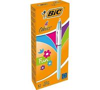 BIC Stylo bille 4 couleurs Fun rétractable pointe moyenne 1 mm corps turquoise
