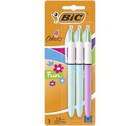 BIC 4 Couleurs Fun Stylos-Bille Rétractables Pointe Moyenne (1,0 mm) - Couleurs Fantaisie Assorties, Blister de 3