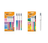 BIC 4 Couleurs Gradient et Shine - Stylos à Bille Rétractables, Pointe 1,0 mm - Corps Assortis Métallisés, Format Blister