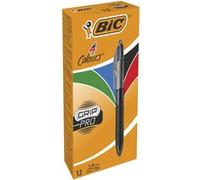BIC 4 Couleurs Grip Pro Stylos-Bille Rétractables Pointe Moyenne (1,0 mm) - Boîte de 12 G