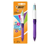 BIC Stylo-bille 4 Couleurs Grip rétractable – Pointe moyenne 1,0 mm – Encres fantaisie, Blister 1