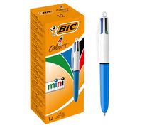 BIC 4 Couleurs Mini Stylos-Bille Rétractables Pointe Moyenne (1,0 mm) - Boîte de 12