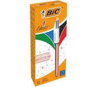 BIC 4 couleurs Party Stylo bille rétractable pointe moyenne 1 mm - Corps Or Rose