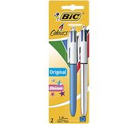 BIC 4 Couleurs Original et BIC 4 Couleurs Shine Stylos-Bille Rétractables à Pointes Moyennes (1,0 mm) - Blister de 2