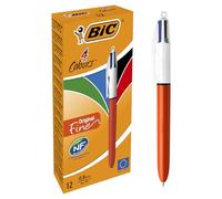 BIC 4 Couleurs Original Fine - Stylos-Bille Rétractables Pointe Fine (0,8 mm) - Certifié NF Environnement - Boite de 12