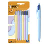 BIC 4 Couleurs Pastel - Stylos-Bille Pointe Moyenne (1,00 mm) - Couleurs Assorties, Pack de 6