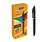 BIC 4 Couleurs Pro Stylos-Bille Rétractables (Pointe Moyenne (1 mm) / Parfait pour l'Ecole et au Bureau) - Couleurs Assorties, Boîte de 12