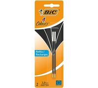 BIC 4 Couleurs - Recharges pour Stylo-Bille - Pointe Moyenne (1,0 mm) - Encre Noire, Blister de 2