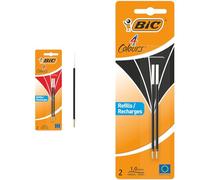 BIC 4 Couleurs - Recharges pour Stylo-Bille - Pointe Moyenne (1,0 mm) - Encre Rouge, Blister de 2 & 4 Couleurs - Recharges pour Stylo-Bille - Pointe Moyenne (1,0 mm) - Encre Noire, Blister de 2