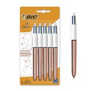 BIC Stylos bille Lot de 5 - 4 couleurs - Pointe moyenne - Corps métal cuivre